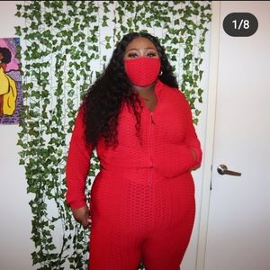 Red Textured Women's Jumpsuit